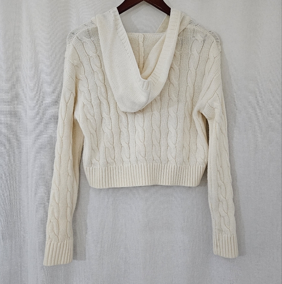 Juniors' SO Shrunken Zip-Up Cable Hoodie in Cream Eggnog Women’s Size S - Picture 7 of 9